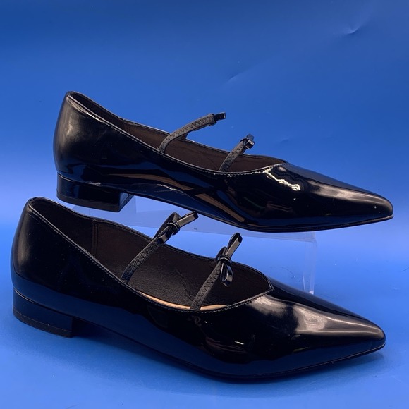 Lovirs Women's Black Double Bow Pointed Toe Faux Patent Leather Flats - Size 10 - Picture 2 of 9